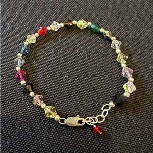 HANDCRAFTED Swarovski Crystal Multicolor Beaded Bracelet Sz 7 w/ sterling silver